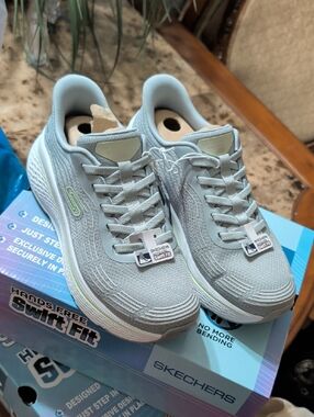 Skechers SwiftFit Women's Pale Blue & Light Green Knit Sneakers